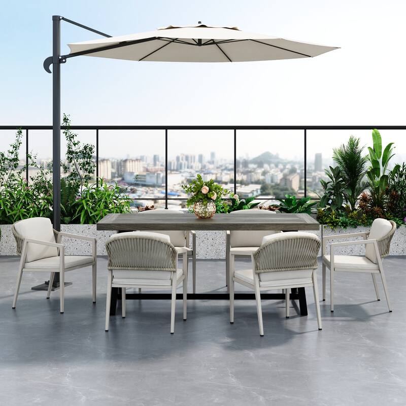 Roomfitters Outdoor Wicker Rattan Dining Chairs with Waterproof Cushions, Patio Armchairs Set of 2, Grey and Beige - Beige+Grey