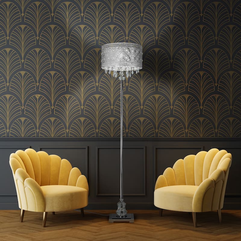 Silver Orchid Brielle Polished Nickel and Crystal 1-light Floor Lamp - 14.2"L x 14.2"W x 60.5"H