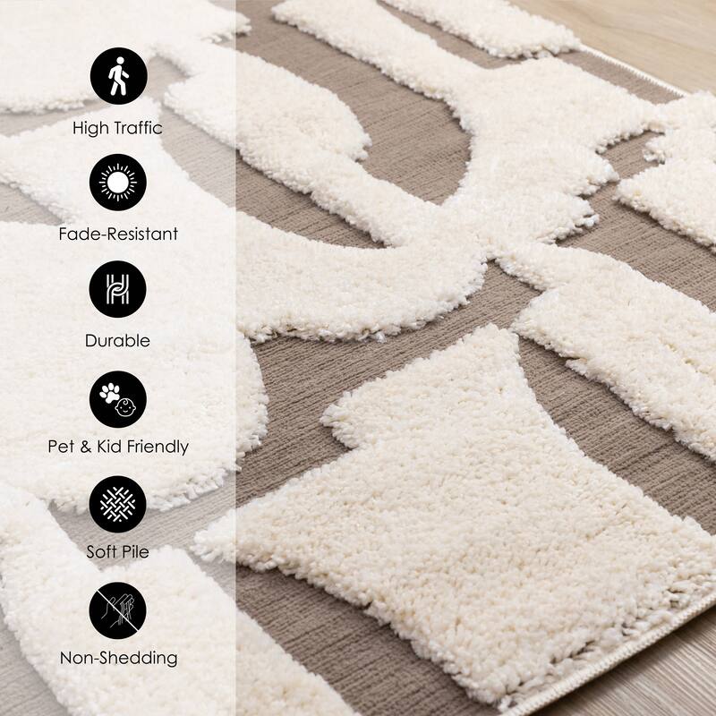 Taupe White Abstract Geometric Shapes Rug