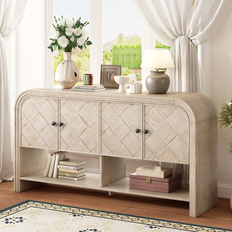 Contemporary Console Table with Woven Wood Slats for Entryway,Hallway, Living Room - Beige+Brown