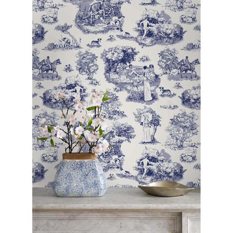 Rachel Antonoff Blue The Chase Peel Stick Wallpaper