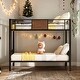 preview thumbnail 1 of 12, Unique Style Twin-Over-Twin Bunk Bed Modern Style Steel Frame Bunk Bed With Safety Rail, Built-In Ladder,Functional Bunk Bed Brown