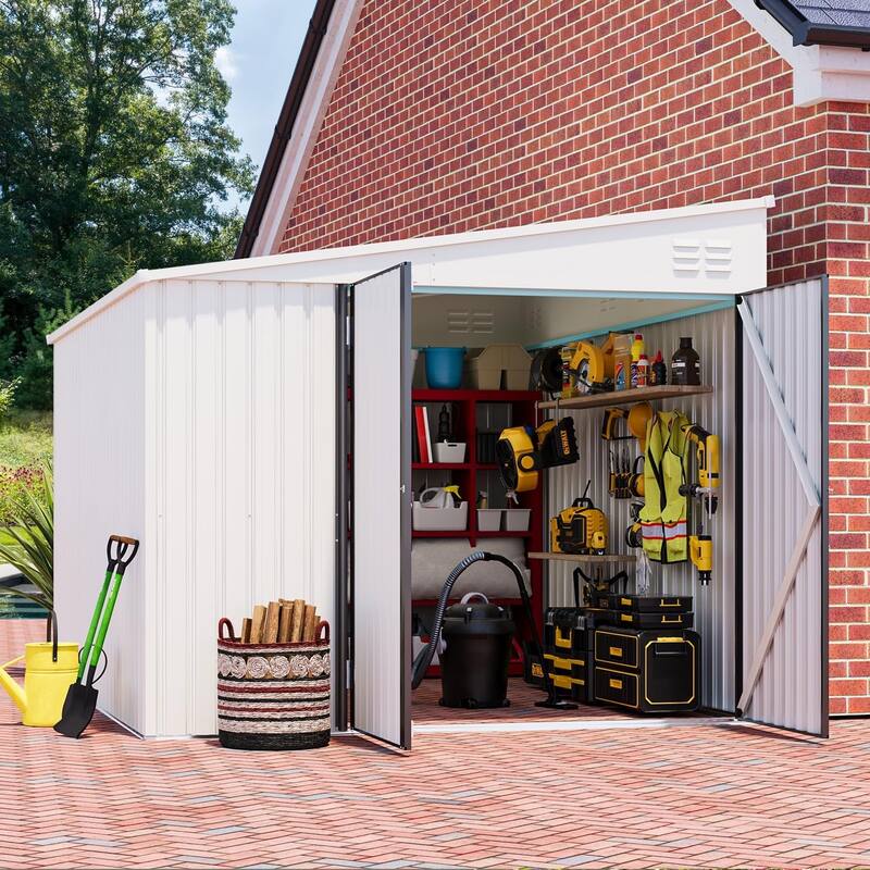 AECOJOY Outdoor Storage Side Shed Metal Attached with Lockable Door