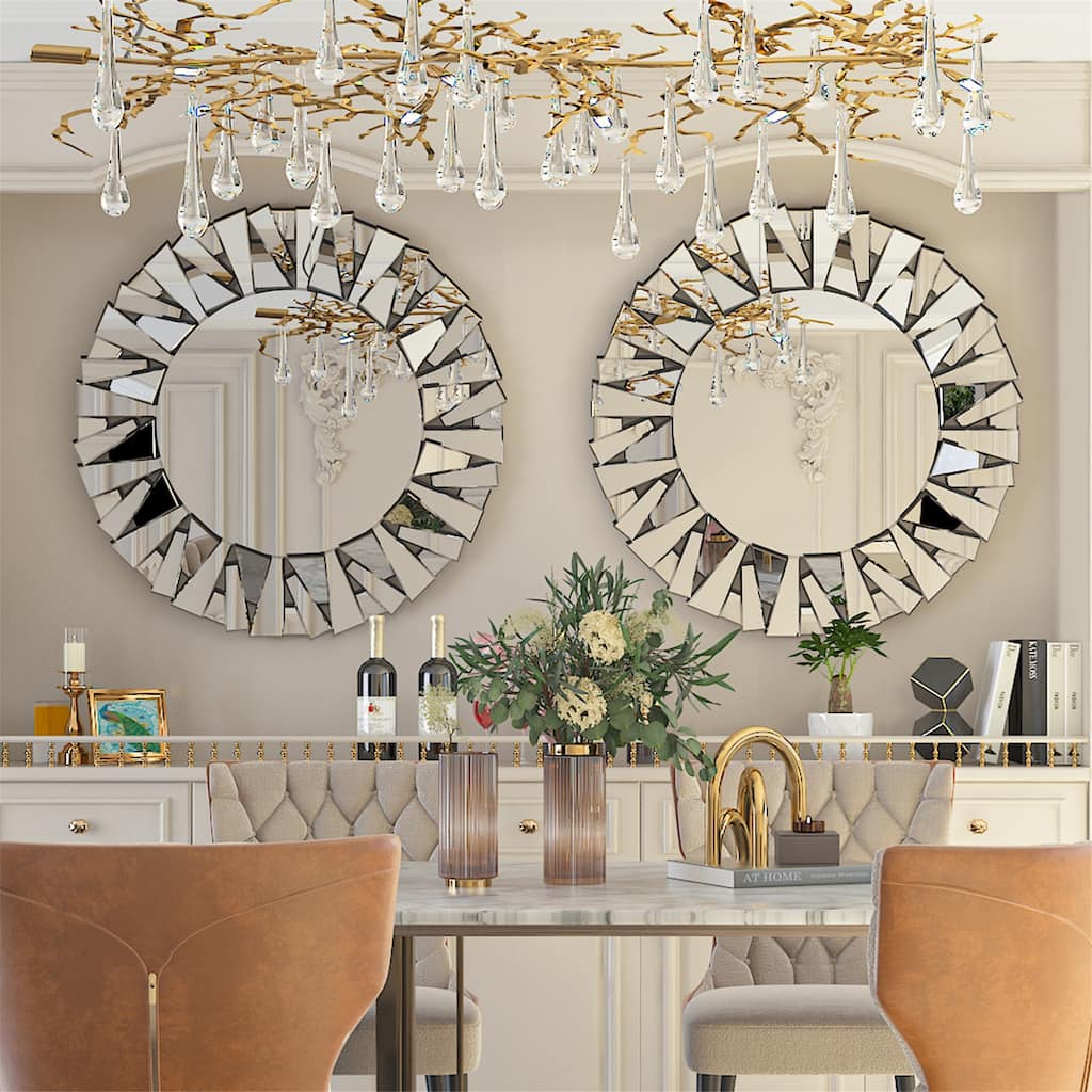 31.5'' Vanity Silver Glass Mirror Sunburst Wall Mounted for Home Decor