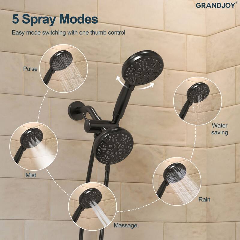 GRANDJOY 5-Spray Wall Mounted Shower Faucet System with Valve