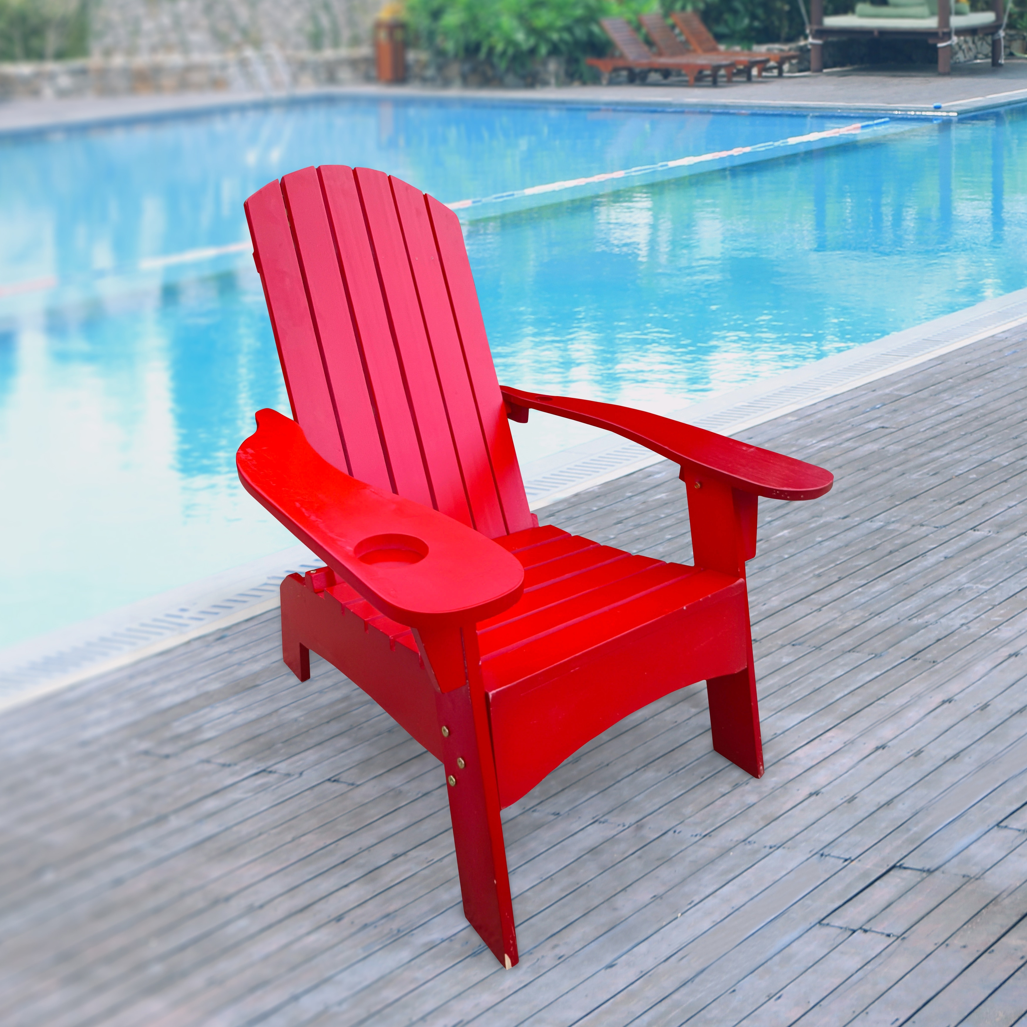 Ergonomic Adirondack Chair with Cup Holder Wide Seat Armrest Tall Slanted Back Design Perfect for Indoor or Outdoor Use