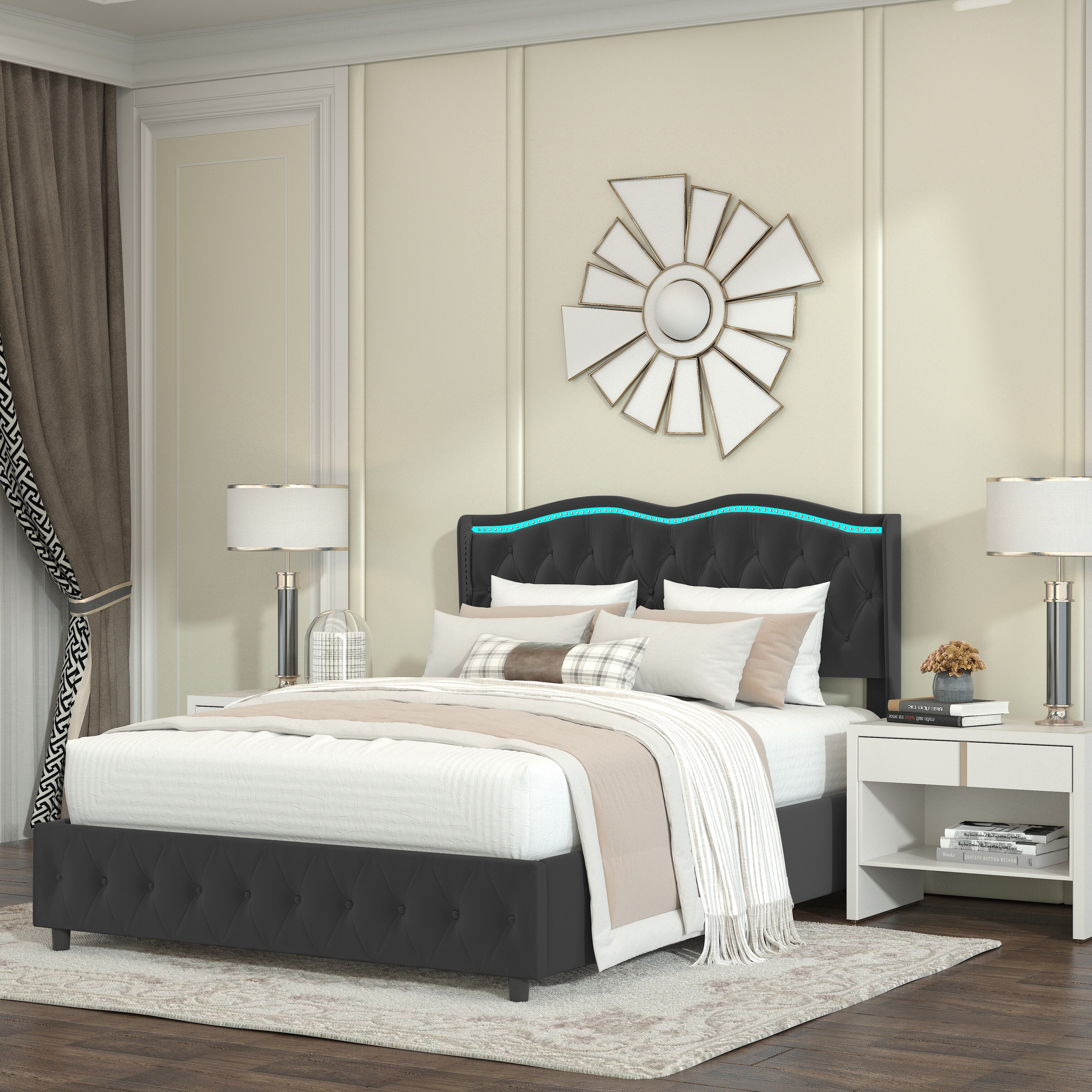 High back upholstered platform bed discount
