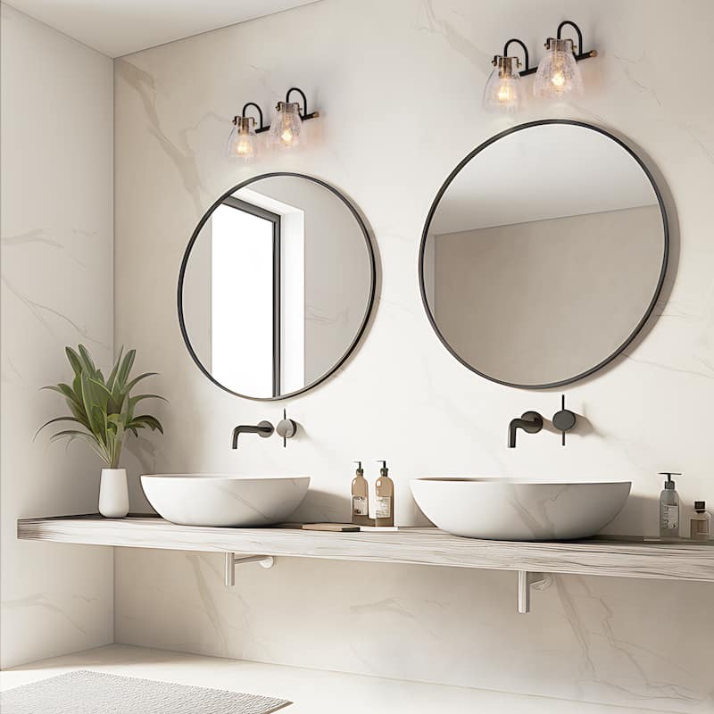Chiry Modern 2-Light Dimmable Bathroom Vanity Light Glass Wall Sconce - 13.5" W x 8.3" H