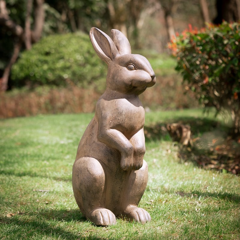Glitzhome MgO Standing Rabbit Bunny Garden Statue Outdoor Indoor