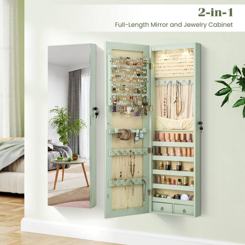 Costway Mirrored Wall & Door Mounted Jewelry Cabinet Storage Organizer - See Details