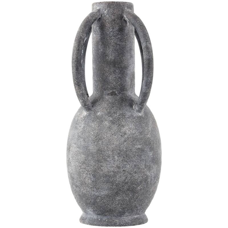 Gray or Cream Ceramic Textured Whitewashed Vase with 4 Handles