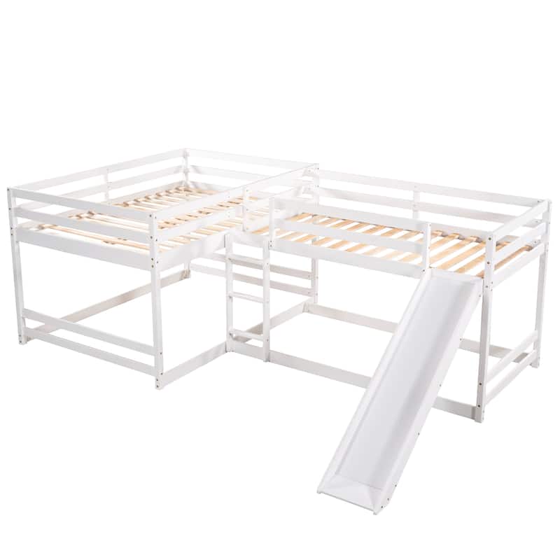 Bunk Bed L-Shaped with Slide and Short Ladder