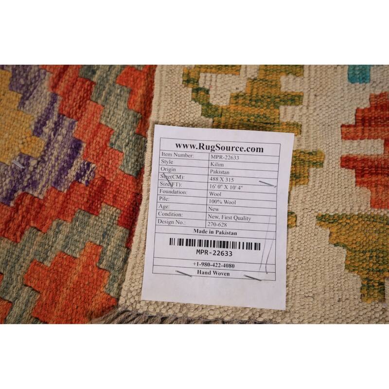 Trellis Geometric Kilim Oriental Large Rug Flatweave Wool Carpet - 10'4" x 16'0"