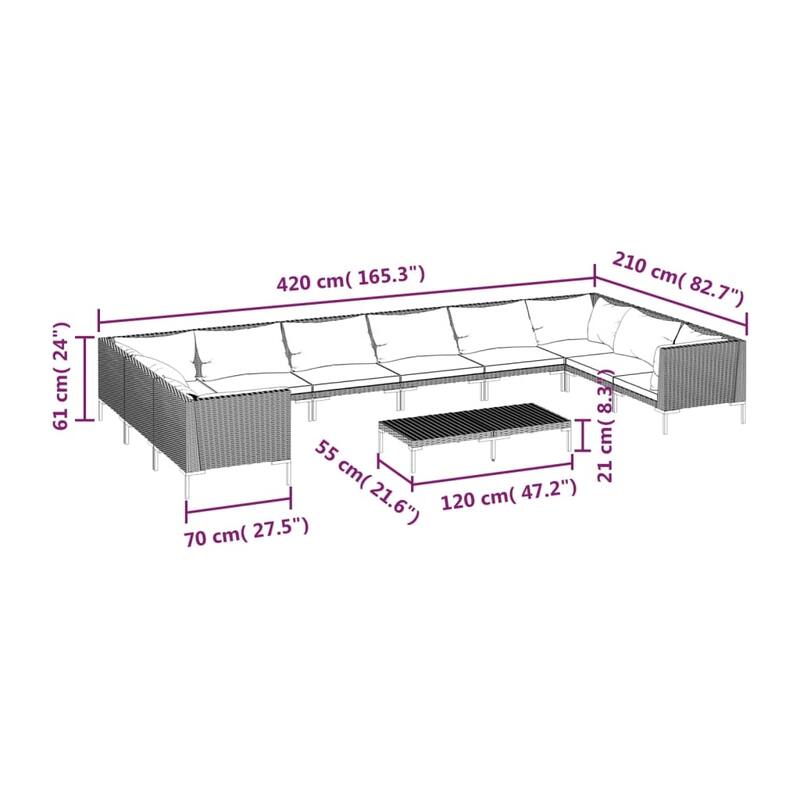 vidaXL Patio Lounge Set Outdoor Sectional Corner Sofa Poly Rattan Dark Grey - 27.6" x 27.6" x 24"