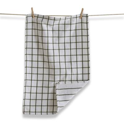 Classic Reversible Double Cloth Olive Green Windowpane Cotton Machine Washable Kitchen Dishtowel 26L x 18W in.