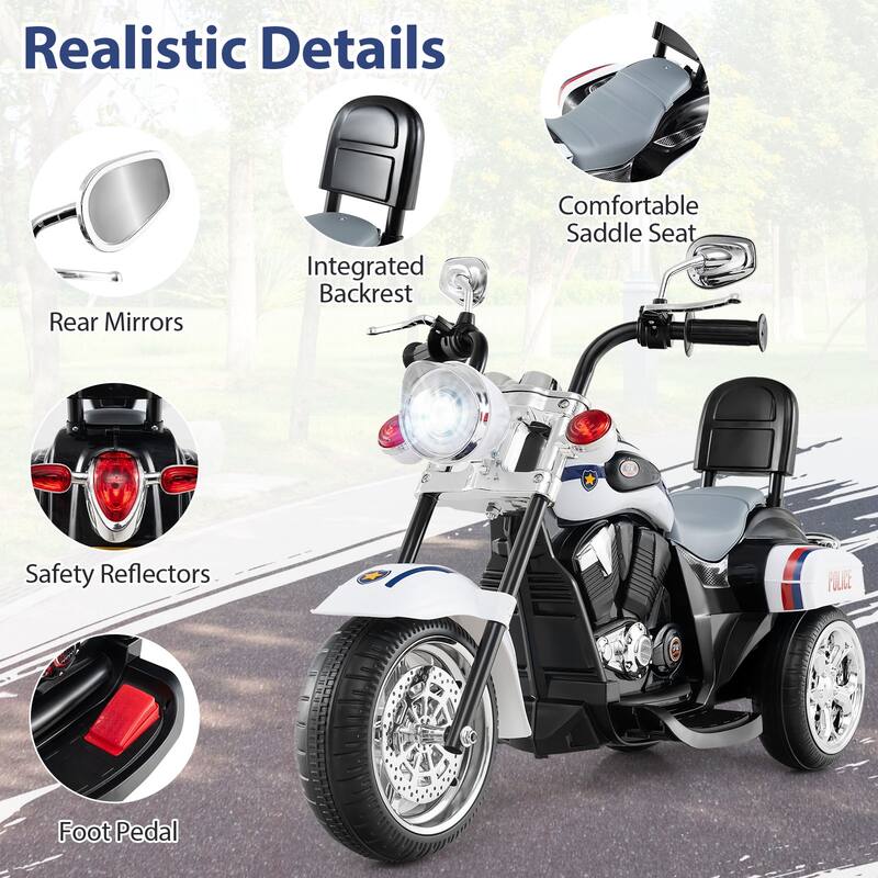 Gymax 6V Electric Kids Motorcycle 3-Wheel Ride On Toy w/ Adjustable