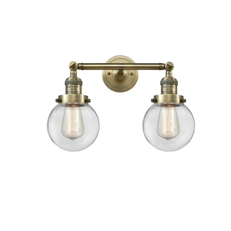 Innovations Lighting Beacon 2 Light 17" Wide Bathroom Vanity Light - Antique Brass / Clear
