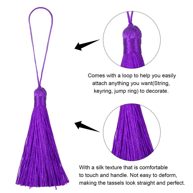 6.5" Silky Bookmark Tassels with Loop for DIY Craft Accessory, 20Pcs Purple