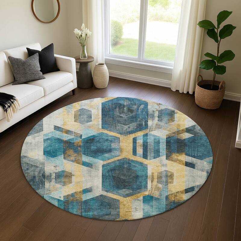 Premium Washable Super Soft Contemporary Glam Mayfield Rug - Teal - 8' x 8'