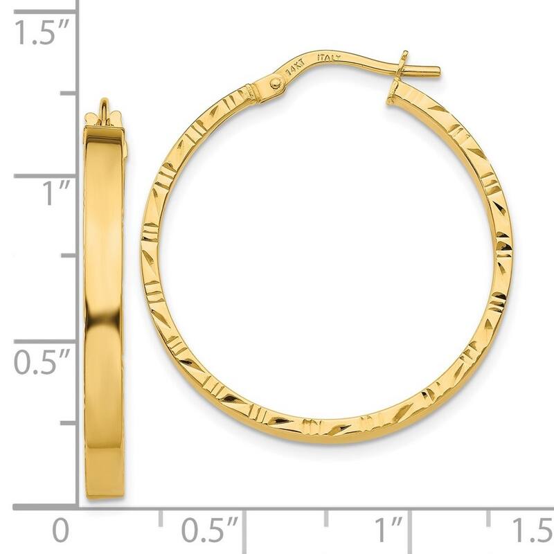 Curata 10k Yellow Gold Sparkle Cut Edge Large Polished Hoop Earrings - 32.25x30.25mm