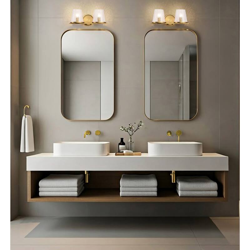 Valentine 2 Light Vanity Vintage Brass Finish Hammered Glass - Vintage Brass