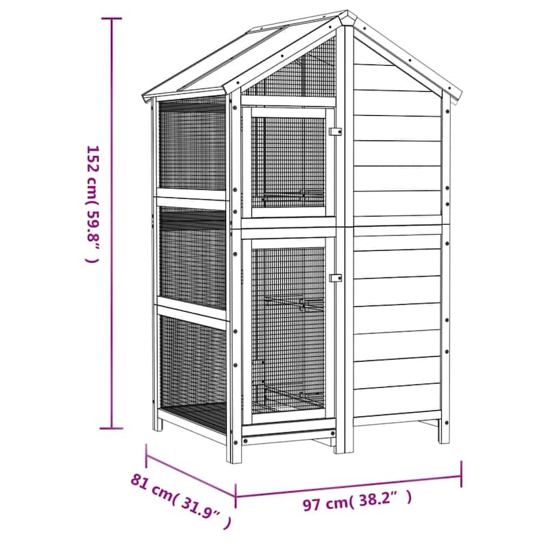 vidaXL Bird House Brown 38.2"x31.9"x59.8" Solid Wood Pine - 38.2" x 31.9" x 59.8" (L x W x H)