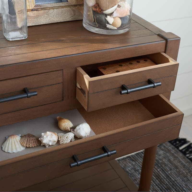 SAFAVIEH Philomene Distressed White 3-Drawer Console Table - 23.5" W x 13" L x 29.5" H - 24Wx13Dx30H - Brown