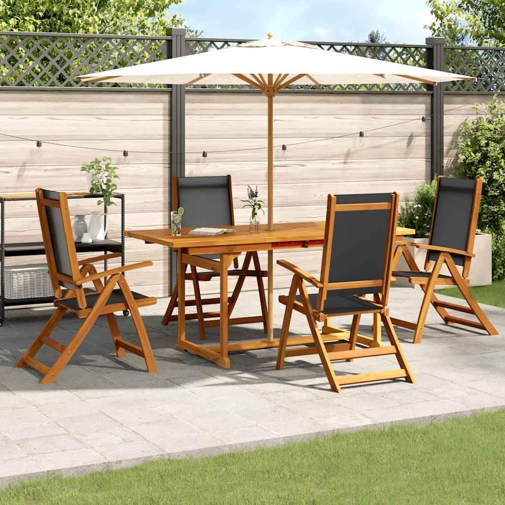vidaXL Garden Dining Set Natural wood, Black Solid Acacia wood, Textilene - 31.5 x 66.9 x 29.5 in