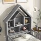 preview thumbnail 4 of 7, Gray Pine Wood Twin Size House-Shaped Bed with Trundle and Storage Headboard