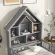 preview thumbnail 4 of 7, Grey Twin Size Pine Wood Platform Bed with House-Shaped Headboard and Pull-Out Trundle, Built-in Shelves and Fence Guardrails