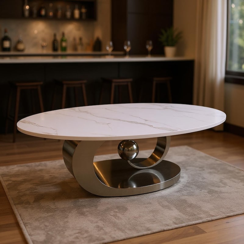 Homy Casa Marble Coffee Table with Sculptural Base Bar - Grey