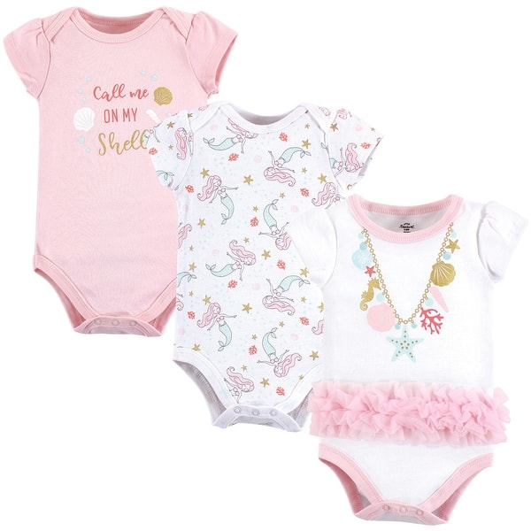 slide 1 of 1, Little Treasure Baby Girl Cotton Bodysuits 3pk, Sea Shells 0-3 Months - Sea Shells