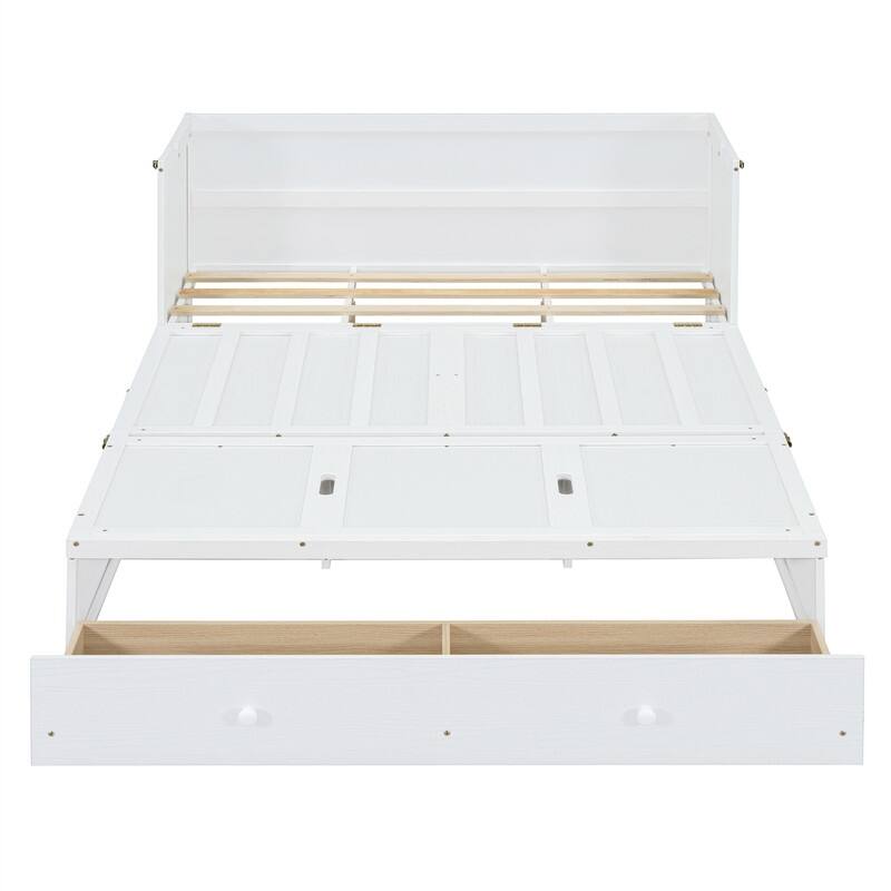 Full/Queen Size Murphy Bed Wall Bed with a Large Storage Drawer and USB Port, Solid Wood Murphy Cabinet Bed, Space Saving Design