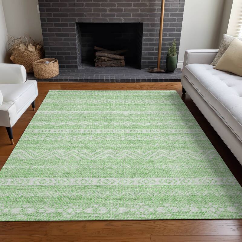 Premium Washable Super Soft Global Stripes Mayfield Rug - Lime - 9' x 12' - Rectangle