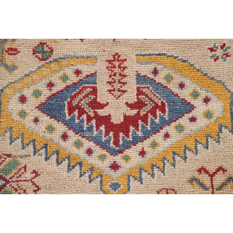 Hand Knotted Oriental 100% Wool Carpet Traditional Tribal Beige & Ivories Kazak Area Rug - 9' 6'' X 6' 9''
