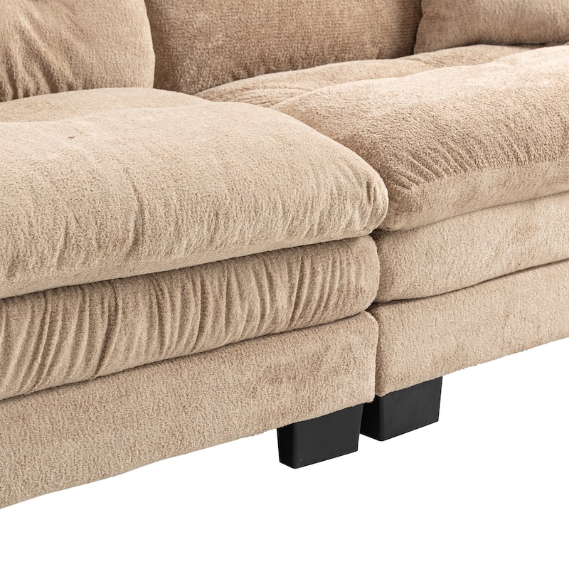 120.87" Chenille L-Shaped Sectional Sofa with Reversible Design, and 3-Seat Sleeper & Ottoman - Dual-Layer Cushion