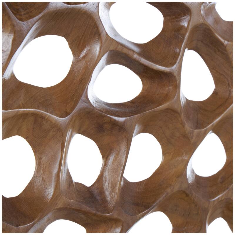 Teak Wood Abstract Handmade Circular Cutout Decorative Sculpture - Brown - Roche River Decor