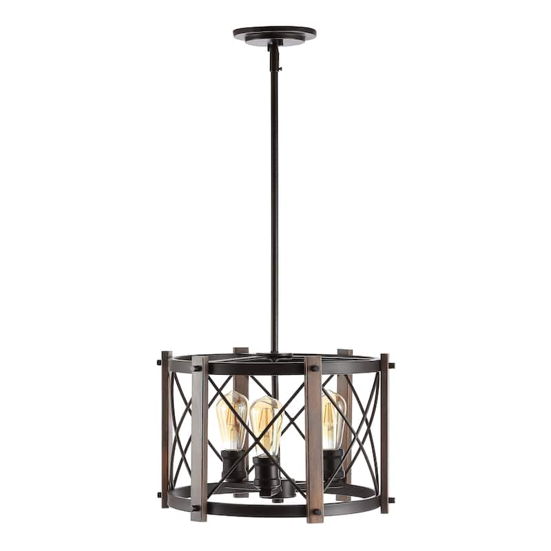 Beverly 16" 3-Light Adjustable Iron Rustic Farmhouse LED Pendant, Brown/Oil Rubbed Bronze by JONATHAN Y