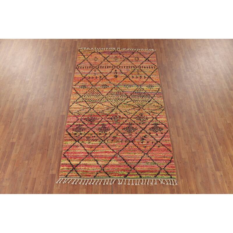 Trellis Moroccan Oriental Area Rug Hand-Knotted Wool Carpet - 5'1" x 9'0"