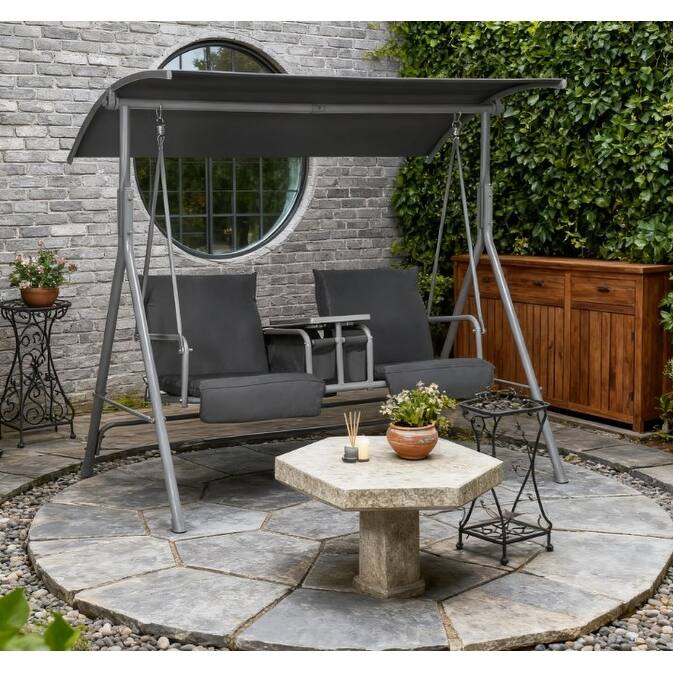 GDFStudio - Ethan Comfortable Patio Swing Chair with Canopy and Storage