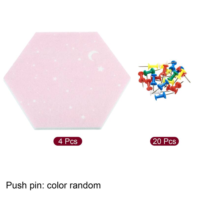 4Pcs Hexagon Felt Bulletin Tile Self Adhesive Mini Wall DIY Pin Board - Pink