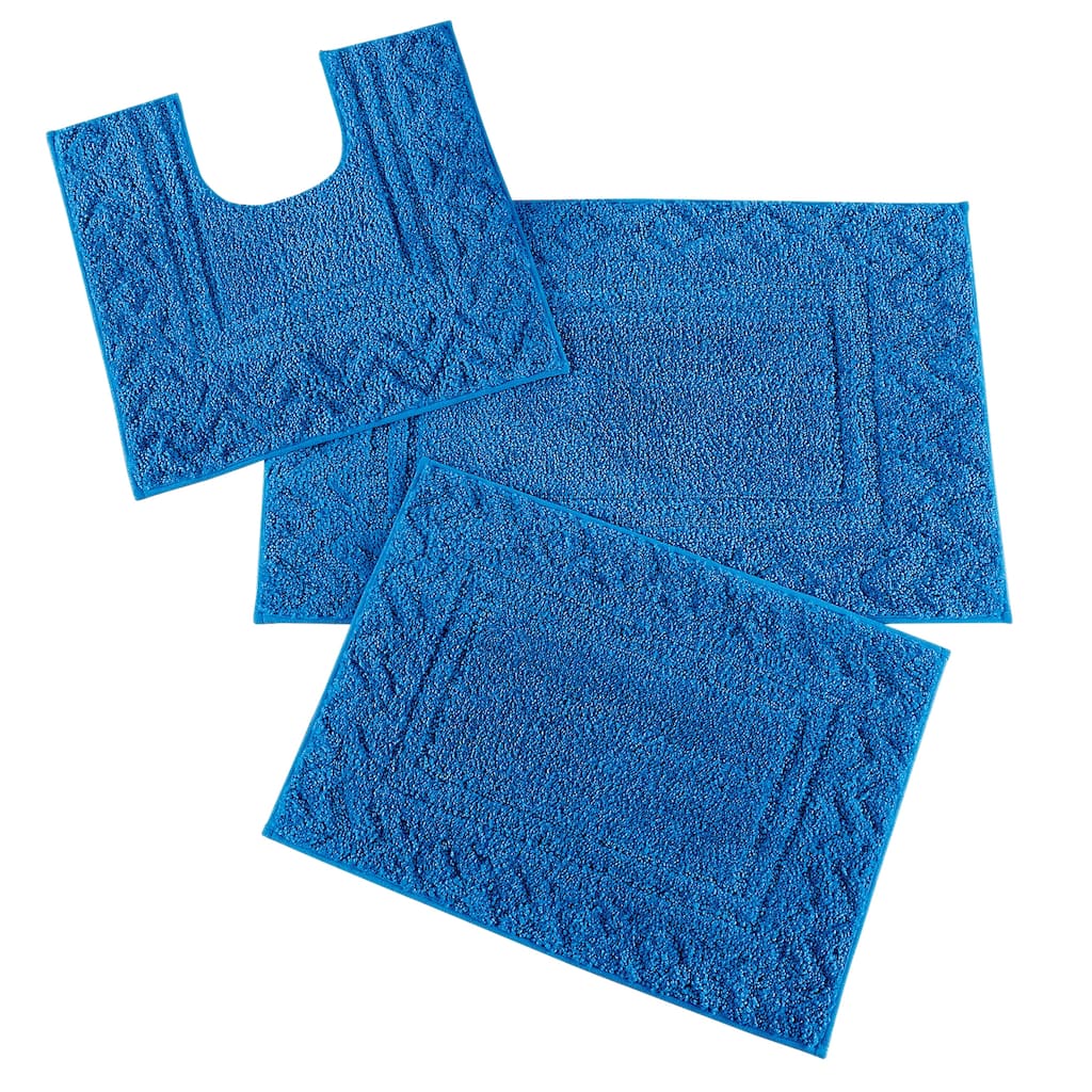 3-Piece Diamond Border Skid-Resistant Bath Rug Set