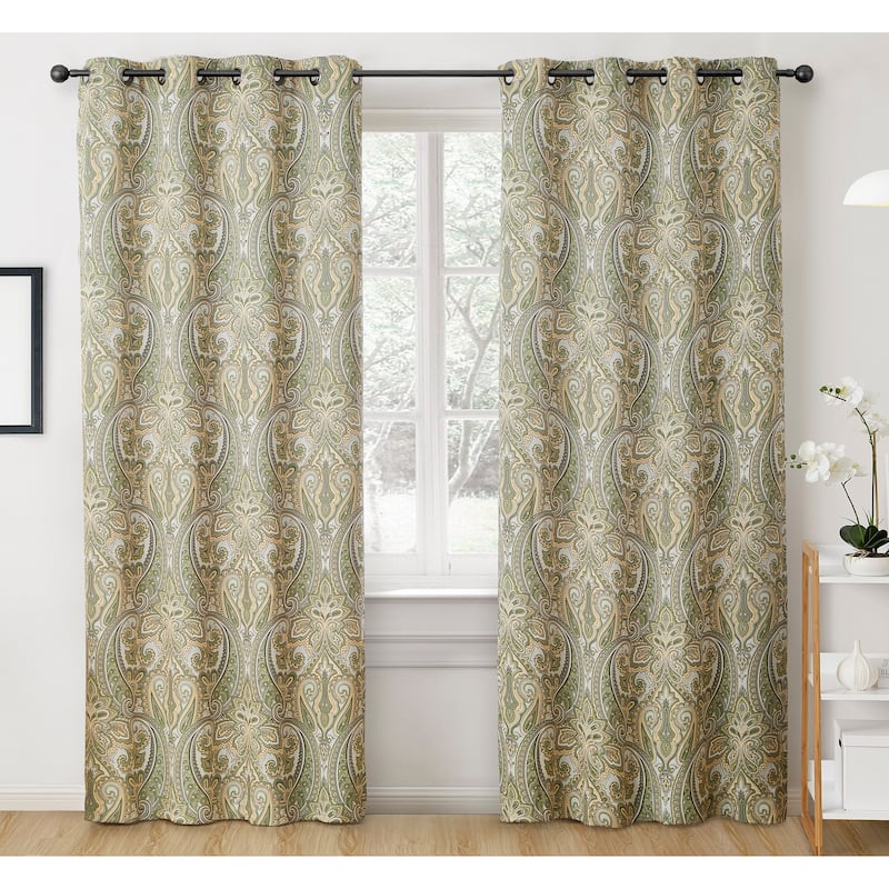 HLC.me Paris Paisley Print Light Reducing Filtering Grommet Window Curtain Panels - Set of 2