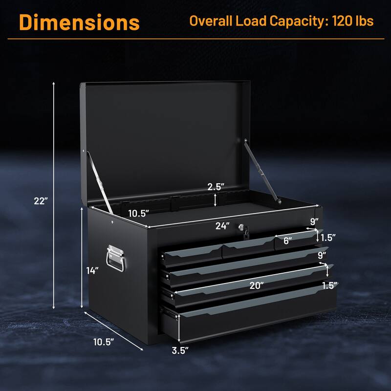 Gymax 24'' Tool Chest Case Steel Tool Box w/ 6 Drawers Top Storage