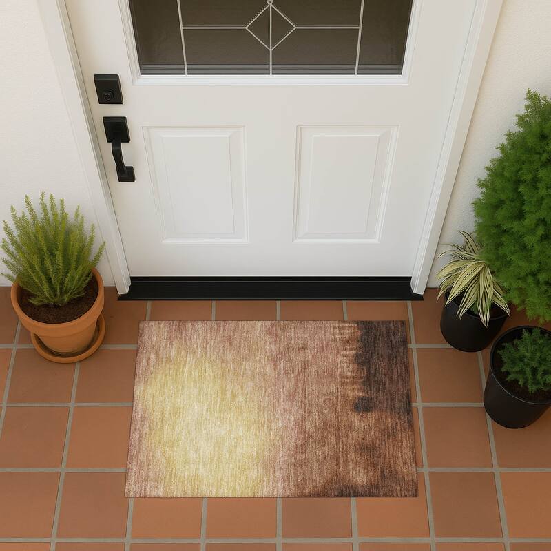 Machine Washable Indoor/ Outdoor Modern Dawn Chantille Rug - Rust - 1'8" x 2'6"