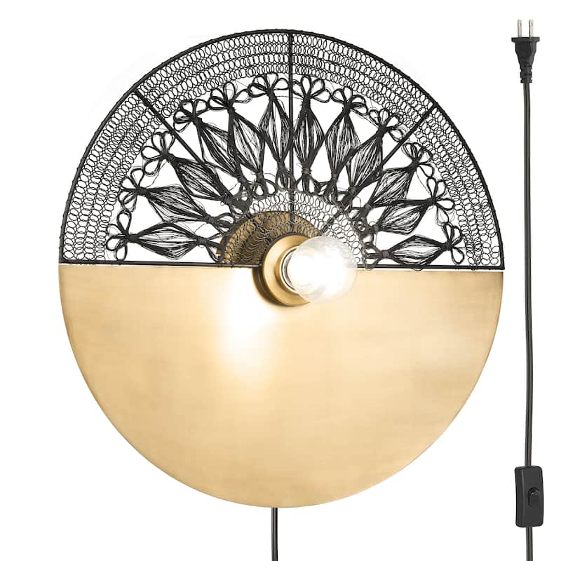 Jayden River of Goods Gold Metal and Black Round Indoor Plug In Wall Sconce - 17.5" x 3.5" x 17.5" - Black/Gold - 17.5" x 3.5" x 17.5"
