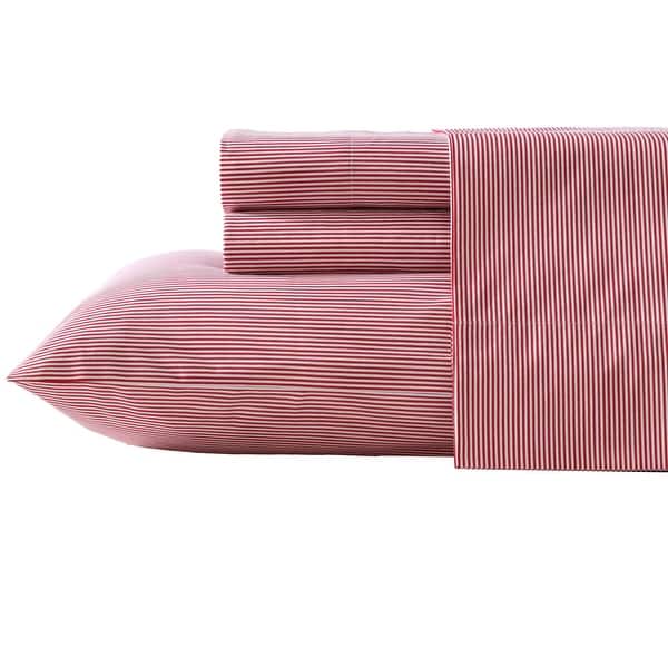 slide 2 of 12, Nautica Cotton Percale Deep Pocket Bed Sheet Sets Full - Penny Pinstripe Red