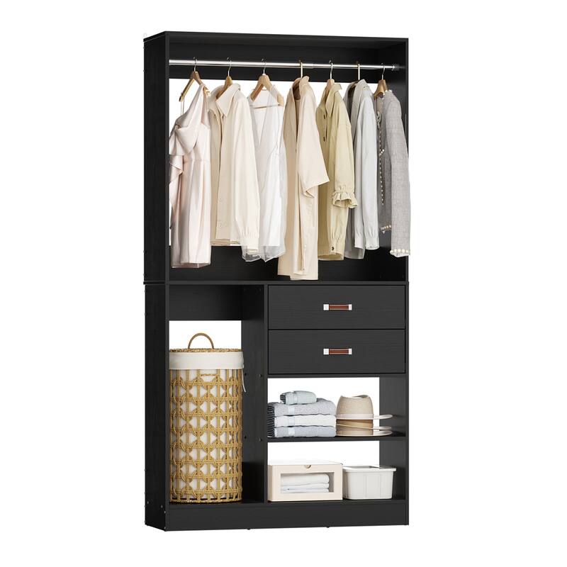 40'' Large Closet System with Shelves and 2 Drawers, Freestanding Closet Organizer with Hanging Rods