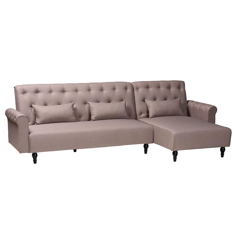 Chesterfield Retro-Modern Clay Fabric Upholstered Convertible Sofa Bed - Beige