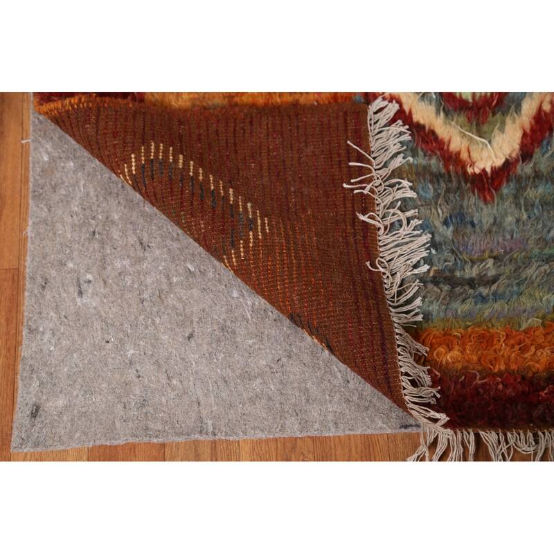 Hand Knotted Oriental 100% Wool Carpet Modern Tribal Oranges & Rust Moroccan Area Rug - 9' 11'' X 6' 8''